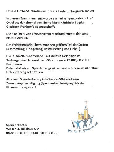 Nikoluas-Spendenaufruf-Orgel-2025 (c) St Nikolaus/Förderverein