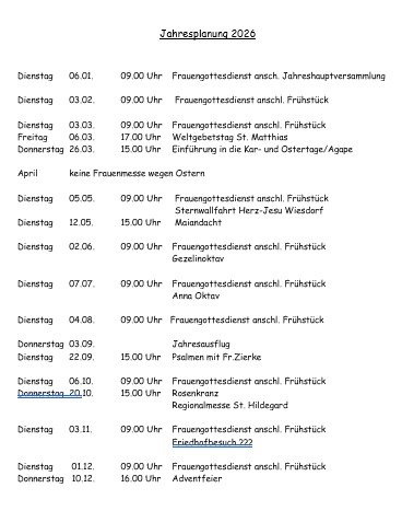St. Matthias Frauen 2026 Jahresplanung
