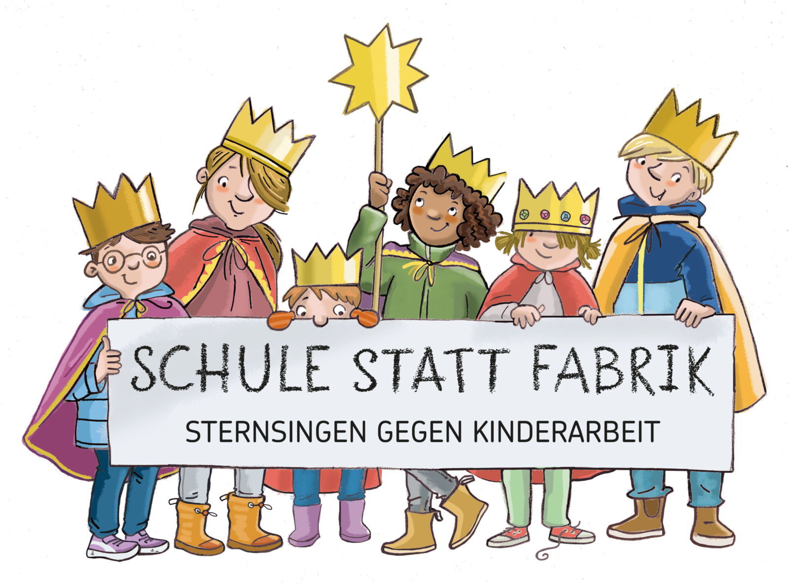 dks_illu_sternsinger_tragen_banner_kinderarbeit (c) © Kindermissionswerk